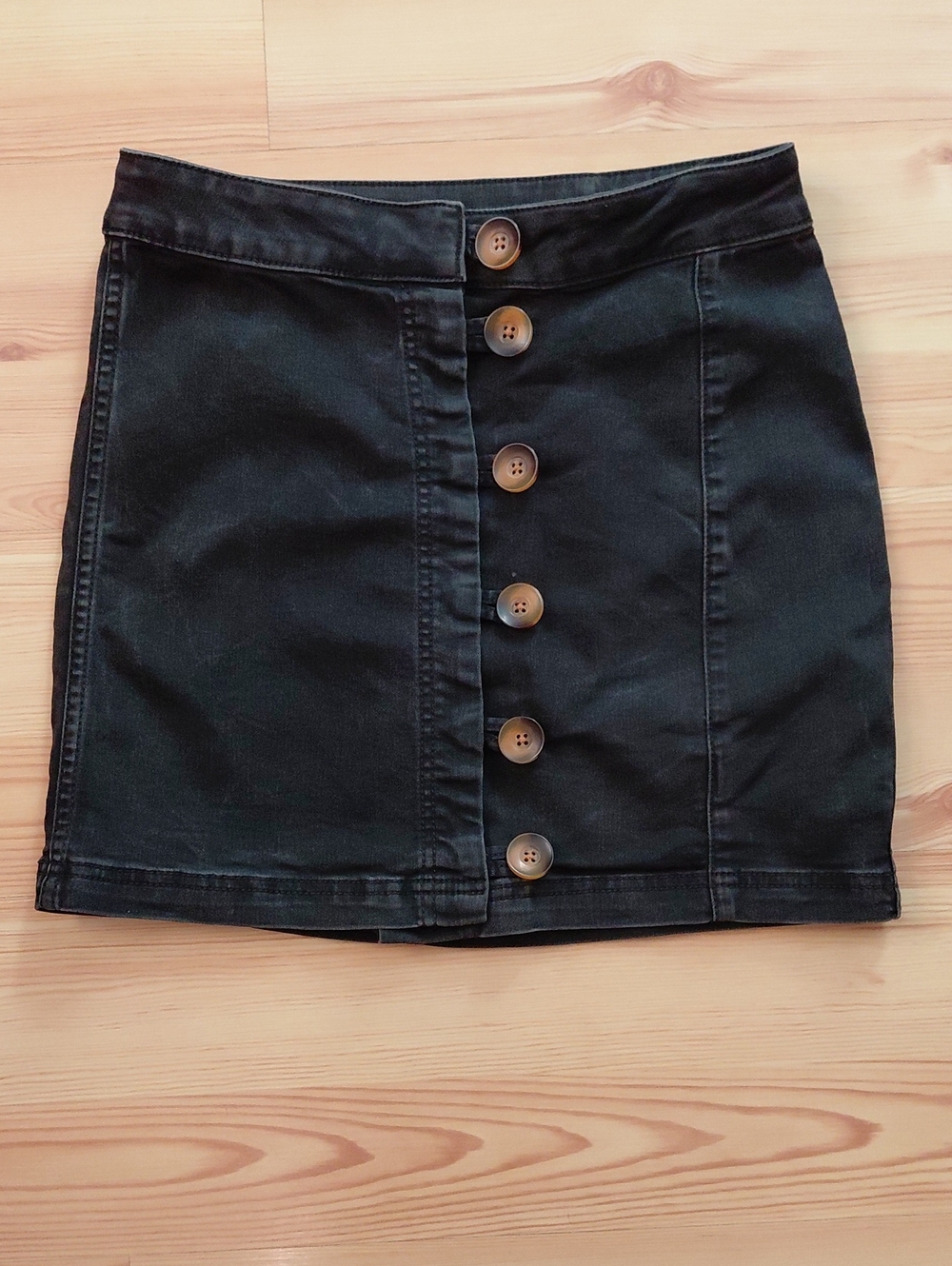 Free People Distessed Button-Front Mini Skirt
